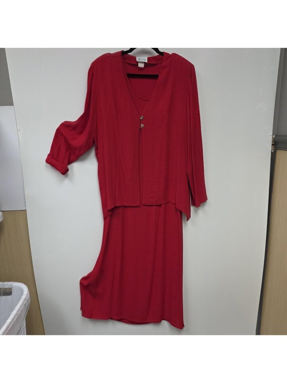K Studio Dress Jacket Set Womens 16 Red Crepe Scoop Neck Midi 2 Piece Formal